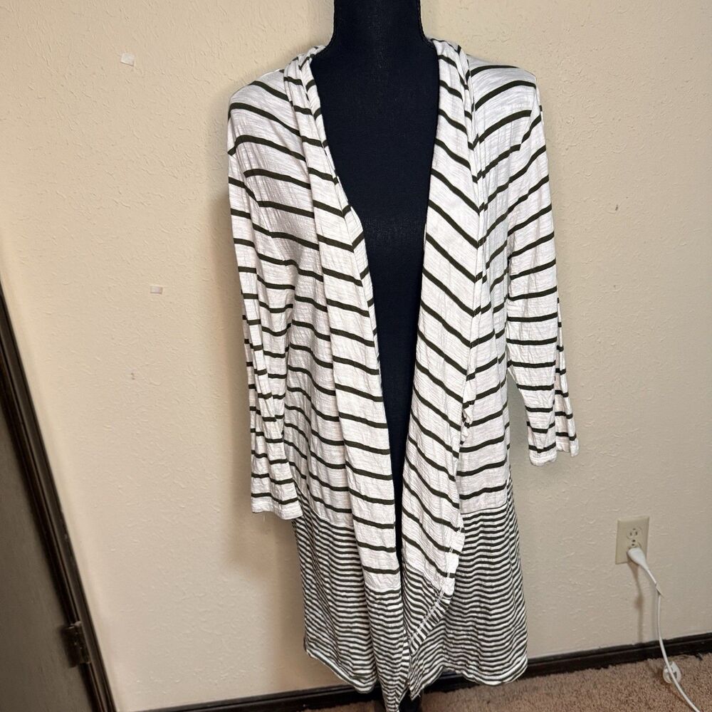 Talbots Striped Cardigan Women’s 1X Cotton Modal Open Front Striped Boho Artsy
